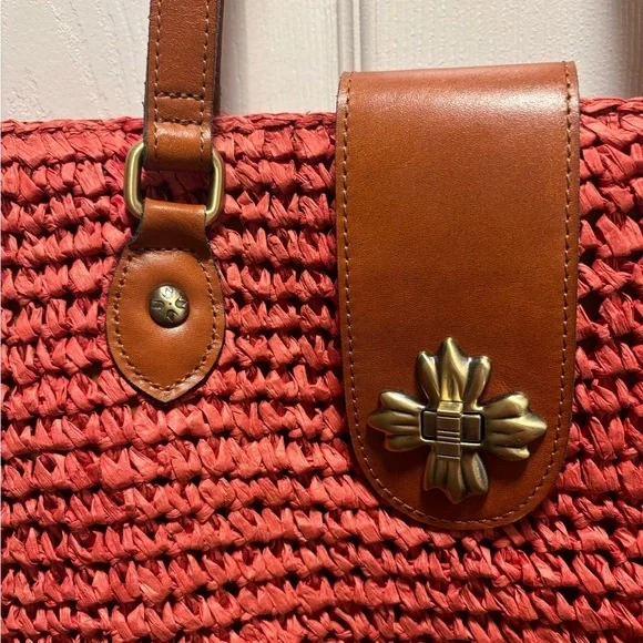 Patricia Nash | Manarola Raffia Tote Specialty Woven Straw Pink Brown Leather - Picture 2 of 12
